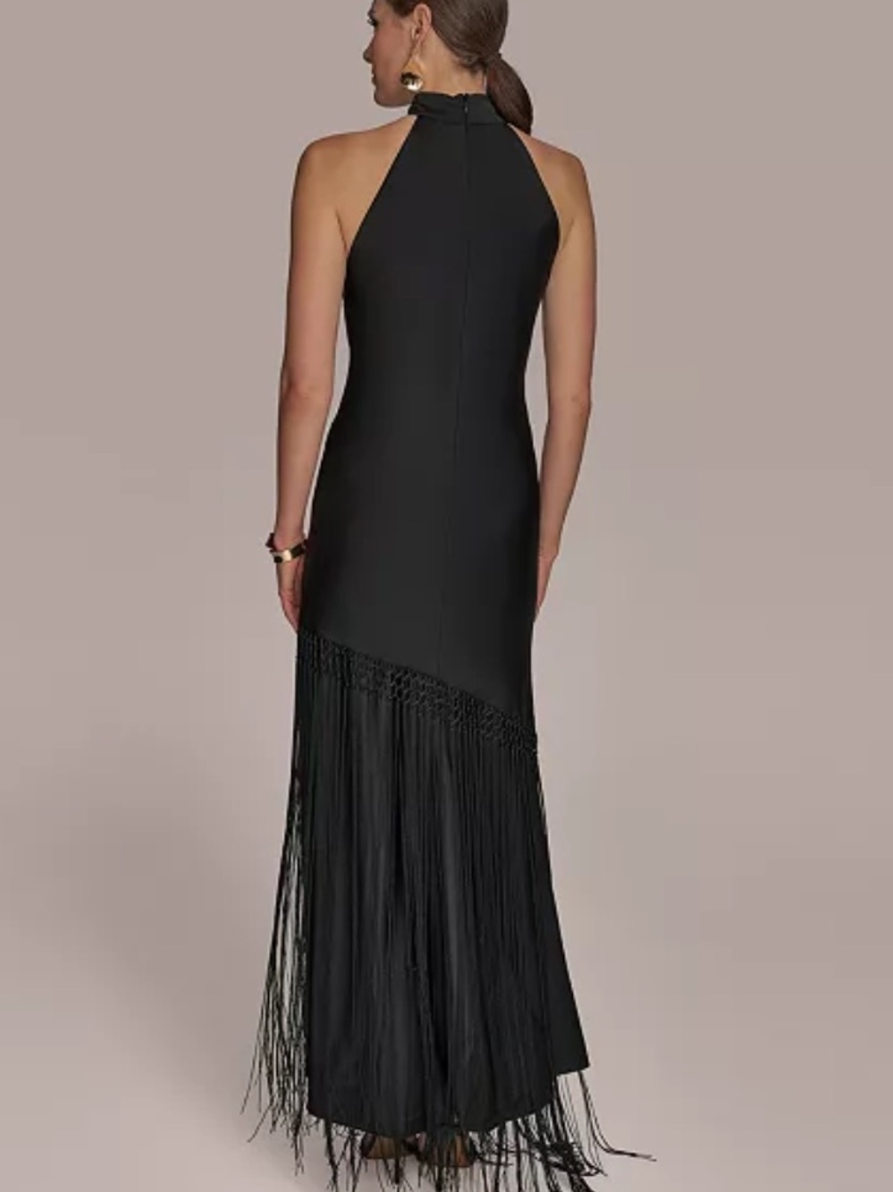 Donna Karan High Neck Fringe Maxi Gown Black size 14 NWT - Picture 4 of 12